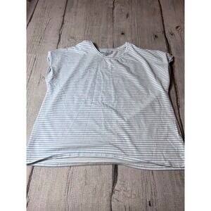 Coldwater Creek Women Light Blue White Striped Short Sleeve Crew Neck Top XL